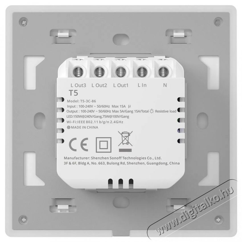 SONOFF T53C86 TX Ultimate, 3-gang H&aacute;ztart&aacute;s / Otthon / K&uuml;lt&eacute;r - Okos otthon - Kieg&eacute;sz&iacute;tő - 520693