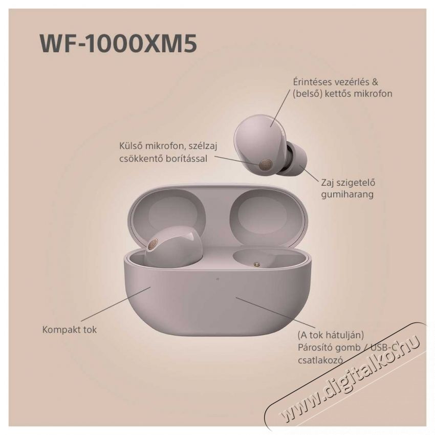 SONY 1000XM5P.CE7 vezet&eacute;k n&eacute;lk&uuml;li zajszűrős f&uuml;lhallgat&oacute;, Pink Audio-Video / Hifi / Multim&eacute;dia - F&uuml;l &eacute;s Fejhallgat&oacute;k - Fejhallgat&oacute; - 540500