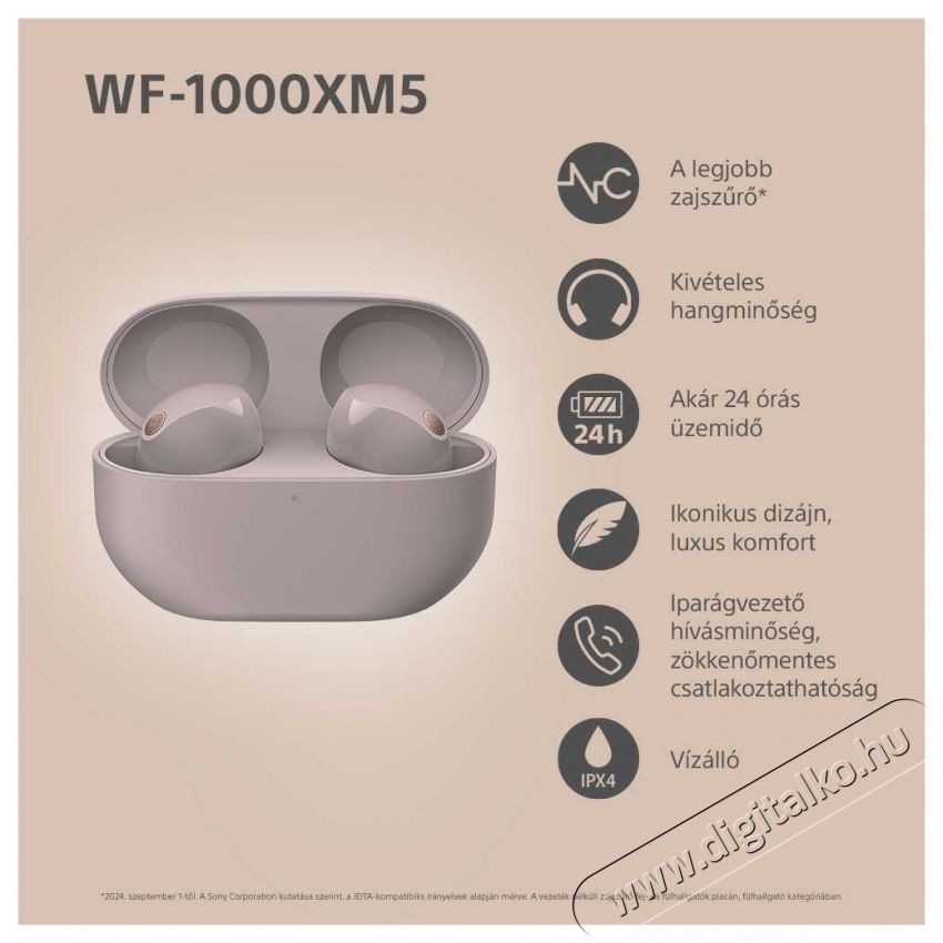 SONY 1000XM5P.CE7 vezet&eacute;k n&eacute;lk&uuml;li zajszűrős f&uuml;lhallgat&oacute;, Pink Audio-Video / Hifi / Multim&eacute;dia - F&uuml;l &eacute;s Fejhallgat&oacute;k - Fejhallgat&oacute; - 540500