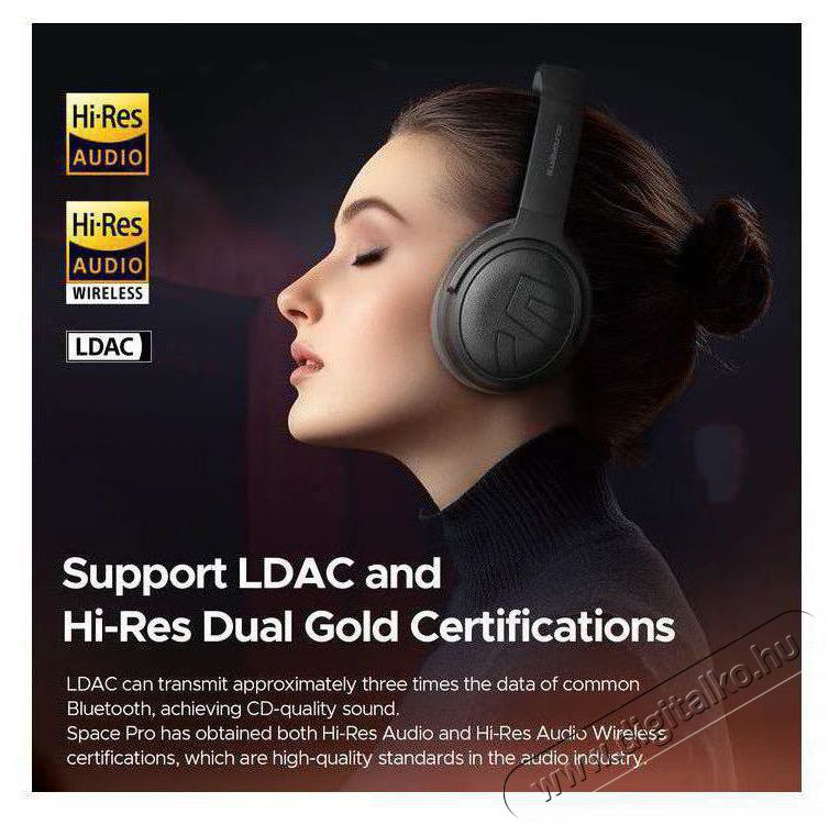 Soundpeats Space Pro Black Audio-Video / Hifi / Multim&eacute;dia - F&uuml;l &eacute;s Fejhallgat&oacute;k - F&uuml;lhallgat&oacute; mikrofonnal / headset - 519195