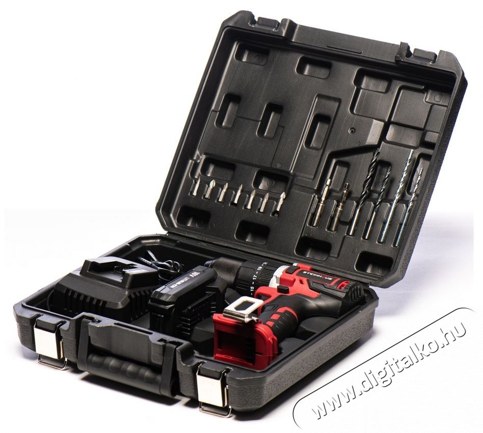 Steinhaus PRO-CD18MX Akkus &uuml;tvef&uacute;r&oacute;-csavaroz&oacute;, 18V 2.0Ah Li-Ion, 58Nm, 21 nyomat&eacute;kfokozat, 2 sebess&eacute;g 400/1800 ford/perc, 13mm-es f&eacute;m gyorstokm&aacute;ny, 13 kieg&eacute;sz&iacute;tő, műanyag doboz H&aacute;ztart&aacute;s / Otthon / K&uuml;lt&eacute;r - Szersz&aacute;m - F&uacute;r&oacute; / f&uacute;r&oacute;kalap&aacute;cs - 537372