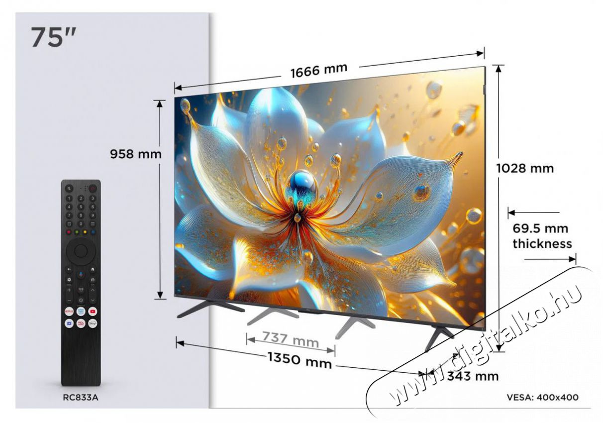 TCL 75  75T8C Telev&iacute;zi&oacute;k - LED telev&iacute;zi&oacute; - UHD 4K felbont&aacute;s&uacute; - 506091