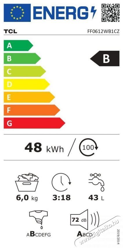 TCL FF0612WB1CZ H&aacute;ztart&aacute;s / Otthon / K&uuml;lt&eacute;r - Mos&oacute;g&eacute;p / sz&aacute;r&iacute;t&oacute;g&eacute;p - El&ouml;lt&ouml;ltős keskeny (45cm-ig) mos&oacute;g&eacute;p - 518094