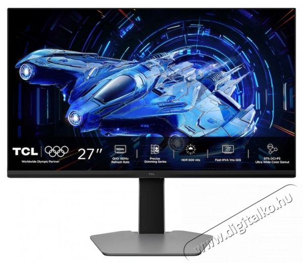 TCL 27G64 QD-Mini LED Gaming monitor, 27 , QHD (2560x1440), 180Hz, 1ms GTG, AMD FreeSync Premium, G-Sync kompatibilis, HDR600, 2x HDMI, DisplayPort, Jack, Pivot, Fekete/Sz&uuml;rke Iroda &eacute;s sz&aacute;m&iacute;t&aacute;stechnika - Monitor - Monitor - 534710