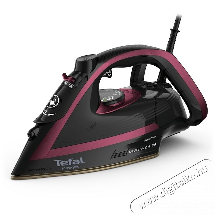 Tefal Puregliss FV8065E0 gőz&ouml;lős vasal&oacute;, gőz 50 g/perc, gőzsug&aacute;r 280 g/perc, 3000 W, Micro Calc szűrőrendszer, fekete/bord&oacute; H&aacute;ztart&aacute;s / Otthon / K&uuml;lt&eacute;r - Vasal&oacute; - Vasal&oacute; - 533795