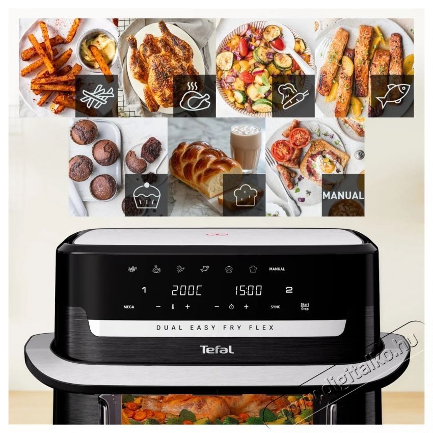 Tefal EY9228E0 Dual Easy Fry Flex forr&oacute;levegős s&uuml;tő Konyhai term&eacute;kek - Konyhai kisg&eacute;p (s&uuml;t&eacute;s / főz&eacute;s / hűt&eacute;s / &eacute;telk&eacute;sz&iacute;t&eacute;s) - L&eacute;gkever&eacute;ses főzőg&eacute;p / elektromos kukta / multifunkci&oacute;s s&uuml;tő - 540558
