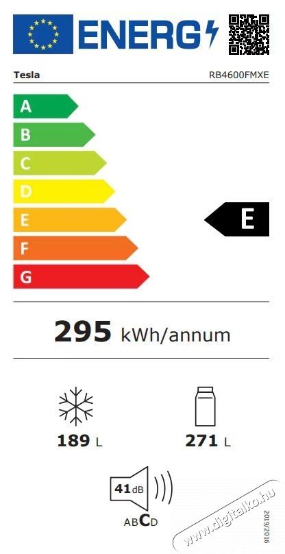 Tesla RB4600FMXE Side by side hűtőszekr&eacute;ny, 460l, Total No Frost, Inverter motor, LED kijelző, E energiaoszt&aacute;ly, H: 177cm, Inox Konyhai term&eacute;kek - Hűtő, fagyaszt&oacute; (be&eacute;p&iacute;thető) - Amerikai t&iacute;pus&uacute; Side By Side hűtő - 535799