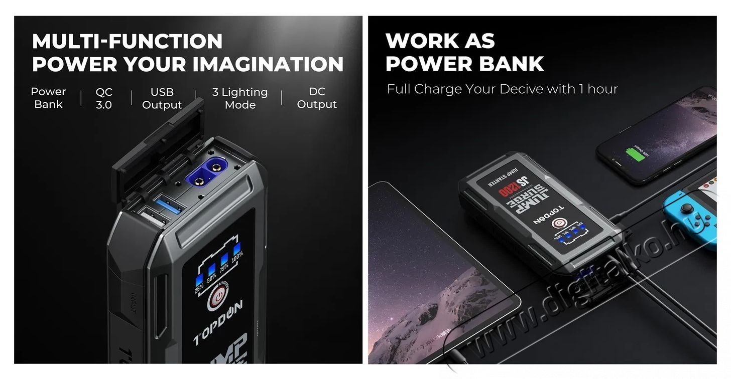 TOPDON Car Jump Starter JumpSurge 1200 ind&iacute;t&aacute;sr&aacute;seg&iacute;tő-powerbank Aut&oacute;hifi / Aut&oacute; felszerel&eacute;s - Aut&oacute;s / aut&oacute;hifi kieg&eacute;sz&iacute;tő - Aut&oacute; akkumul&aacute;tor t&ouml;ltő - 532352