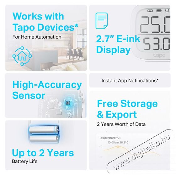 TP-LINK Tapo okos hőm&eacute;rs&eacute;k T315let &eacute;s p&aacute;ratartalom monitor &eacute;rz&eacute;kelő H&aacute;ztart&aacute;s / Otthon / K&uuml;lt&eacute;r - Okos otthon - Kieg&eacute;sz&iacute;tő - 477127