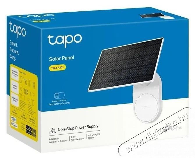 TP-LINK Tapo A201 napelem panel, 2.5W, IP65, 3.8m k&aacute;bel H&aacute;ztart&aacute;s / Otthon / K&uuml;lt&eacute;r - Okos otthon - Kieg&eacute;sz&iacute;tő - 531315