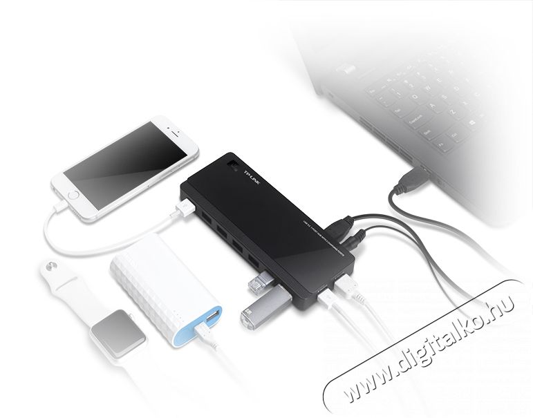 TP-LINK UH720 7 portos 3.0-s USB hub 2 t&ouml;lt&eacute;si csatlakoz&aacute;ssal Iroda &eacute;s sz&aacute;m&iacute;t&aacute;stechnika - Notebook kieg&eacute;sz&iacute;tő - USB hub / eloszt&oacute; - 313274