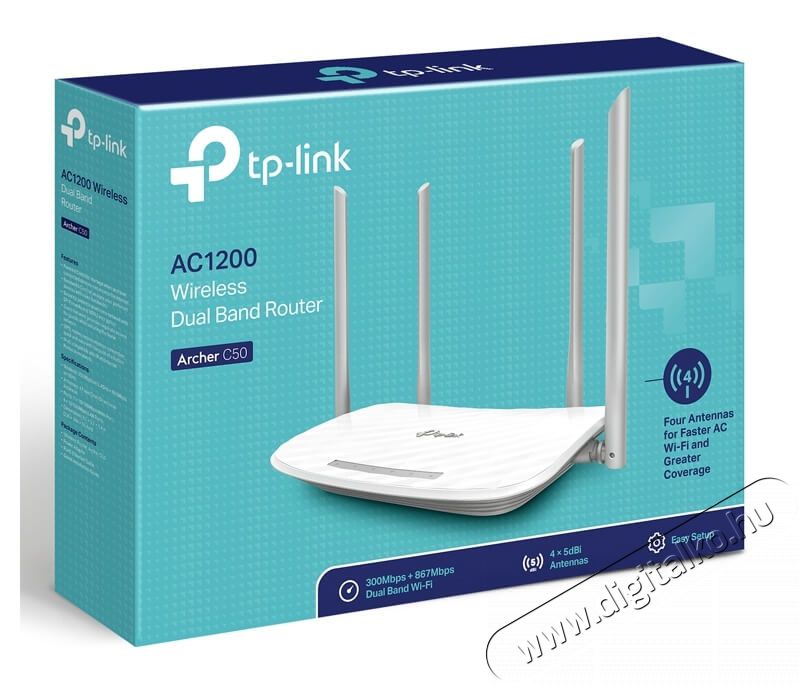 TP-LINK Archer C50 AC1200 Dual-Band Vezet&eacute;k n&eacute;lk&uuml;li Router Iroda &eacute;s sz&aacute;m&iacute;t&aacute;stechnika - H&aacute;l&oacute;zat - Router - 334280