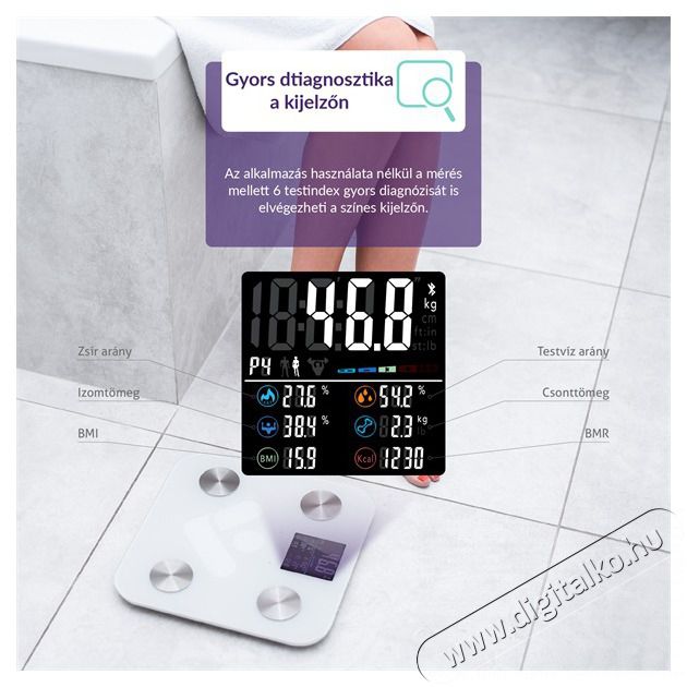 TRUELIFE FitScale W6 BT Bluetooth okosm&eacute;rleg Sz&eacute;ps&eacute;g&aacute;pol&aacute;s / Eg&eacute;szs&eacute;g - M&eacute;rleg - Szem&eacute;ly m&eacute;rleg - 480512