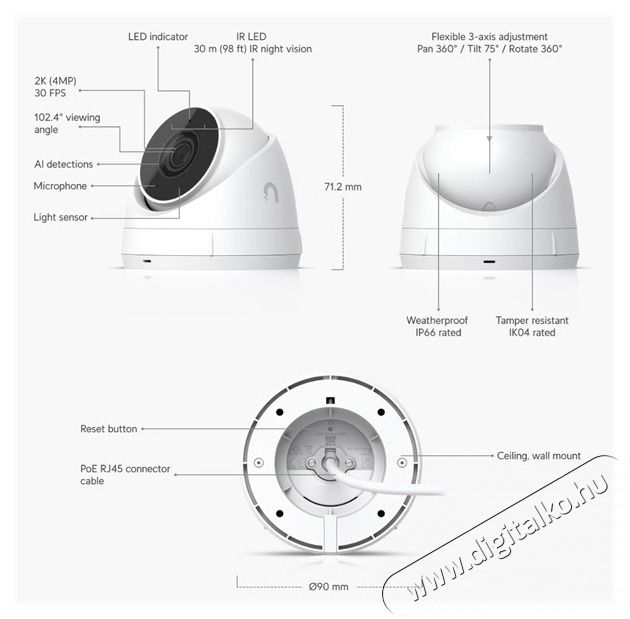 UBIQUITI UniFi UVC-G5-Turret-Ultra UniFi k&uuml;lt&eacute;ri/belt&eacute;ri 4MP 2K feh&eacute;r IP kamera H&aacute;ztart&aacute;s / Otthon / K&uuml;lt&eacute;r - Biztons&aacute;gtechnika - Biztons&aacute;gi kamera - 508347