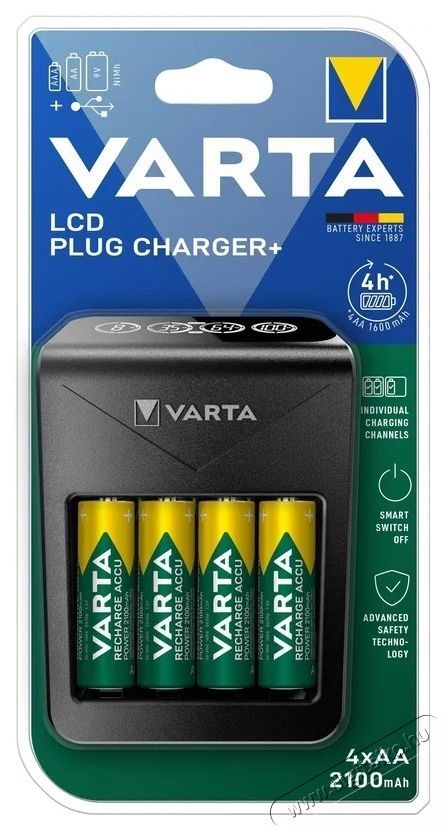 Varta LCD Plug Charger+ T&ouml;ltő + 4x AA 56706 2100 mAh Akkuk &eacute;s t&ouml;ltők - Elem m&eacute;retű akku &eacute;s t&ouml;ltő - Szettben - 538048