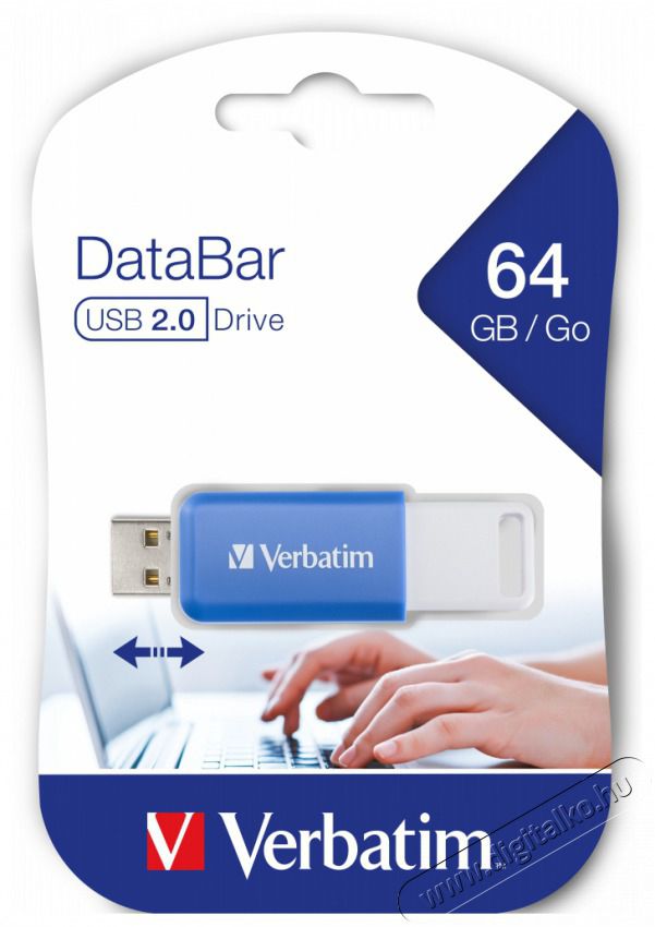 VERBATIM 49455 DataBar 64GB USB 2.0 k&eacute;k Flash Drive Mem&oacute;ria k&aacute;rtya / Pendrive - Flash memory - 507920