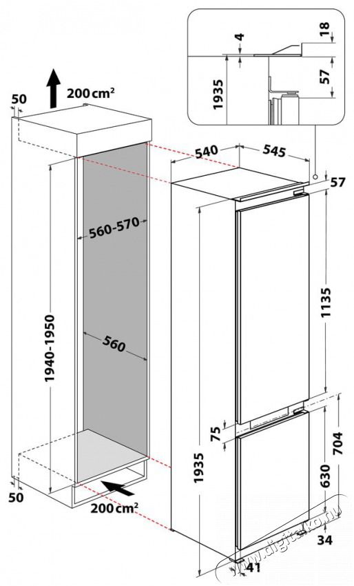 Whirlpool WHC20 T573 P HŰTŐ BE&Eacute;P&Iacute;THETŐ ALULFAGYASZT&Oacute;S Konyhai term&eacute;kek - Hűtő, fagyaszt&oacute; (be&eacute;p&iacute;thető) - Alulfagyaszt&oacute;s kombin&aacute;lt hűtő - 502895