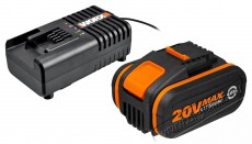 Worx 20 V / 4,0 Ah akkumul&aacute;tor WA3553 + 2,0 A t&ouml;ltő WA3880 Akkuk &eacute;s t&ouml;ltők - Li-ion akkumul&aacute;tor &eacute;s t&ouml;ltő (gy&aacute;ri) - Szettben - 519267